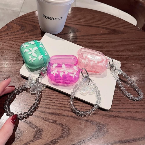 Cute Airpod pro Clear Case with Keychain,Cute Bling Glitter Butterfly Pattern Design Soft Silicone Smooth
