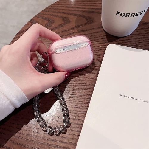 Cute Airpod pro Clear Case with Keychain,Cute Bling Glitter Butterfly Pattern Design Soft Silicone Smooth