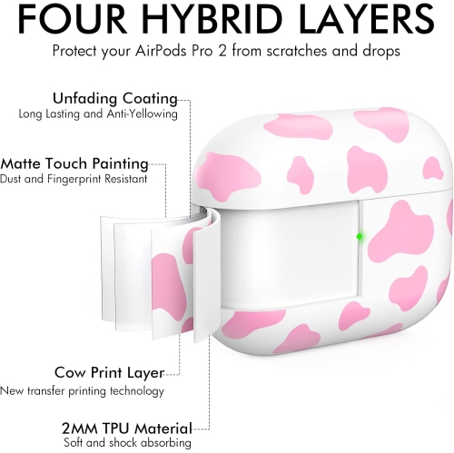 Matte Cow Print Case for Airpods Pro 2nd Generation Case Cover AirPods Pro 2 Hard TPU Protective Cover
