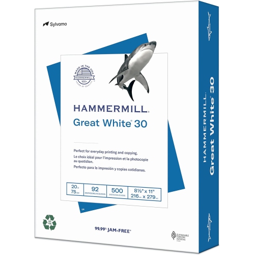 Printer Paper, Great White 30% Recyc Paper, 8.5 x 11 - 1 Ream - 92 Bright, Made in the USA