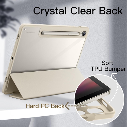 Case for Samsung Galaxy Tab S9 11-Inch with S Pen Holder, Clear Transparent PC Back, Shockproof Tri-Fold Stand