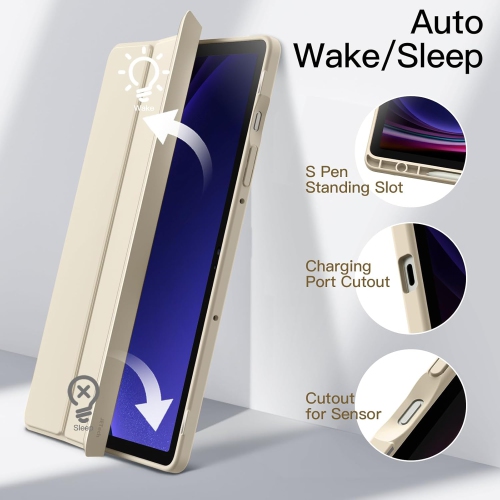 Case for Samsung Galaxy Tab S9 11-Inch with S Pen Holder, Clear Transparent PC Back, Shockproof Tri-Fold Stand