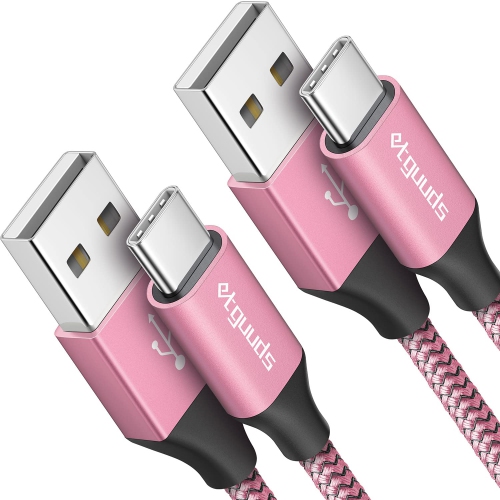 ETGUUDS  USB C Cable 6Ft, 2-Pack USB to USB C Cable 3A Fast Charging Type C Cable Braided Data Cord for Iphone 15 In Pink