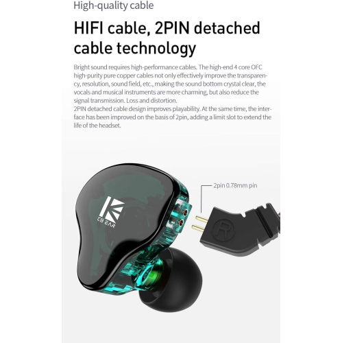 KBEAR KS2 in Ear Monitors, 1BA 1DD Stereo in Ear Headphones, IEM HiFi Over Ear Earbud Noise