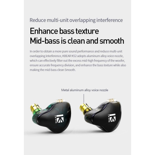 KBEAR KS2 in Ear Monitors, 1BA 1DD Stereo in Ear Headphones, IEM HiFi Over Ear Earbud Noise