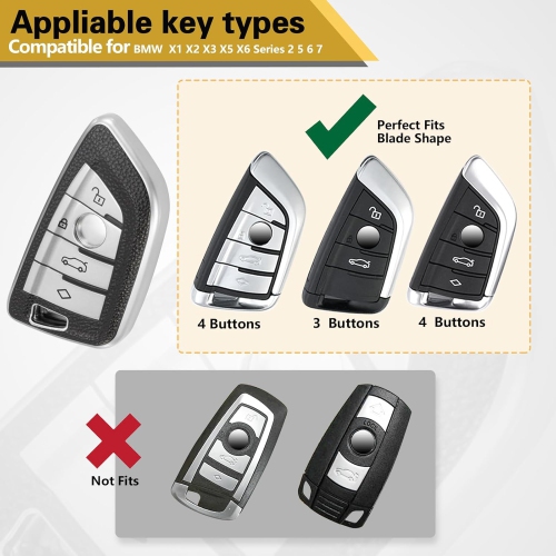 for BMW Key Fob Cover with Leather Keychain, Blade Shape Advanced Soft TPU Surface Grain Key Fob Holder
