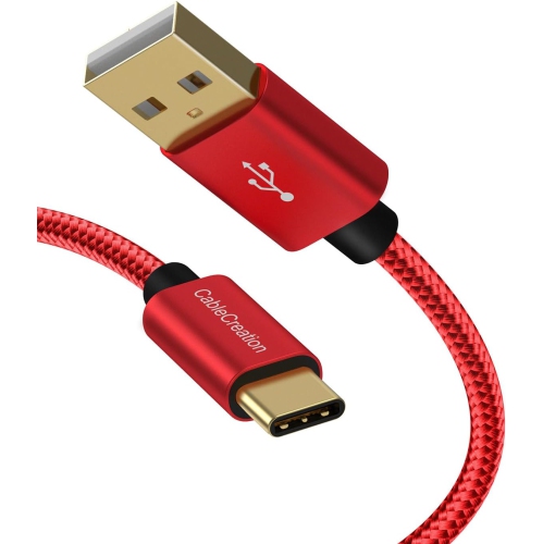 CABLECREATION  2Ft Short USB to USB C Cable USB A to USB C Cable 3A Fast Charging Braided USB C Male to USB Male In Red