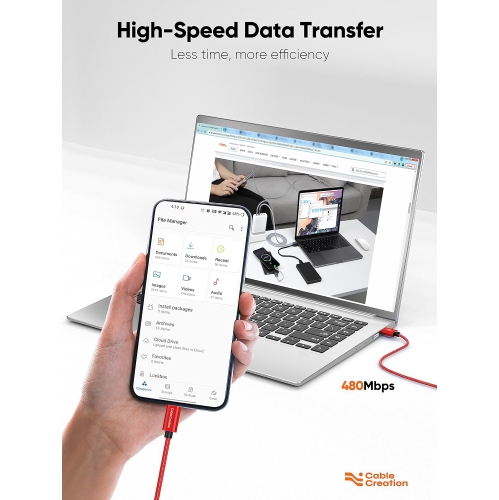 2FT Short USB to USB C Cable, Red USB A to USB C Cable 3A Fast Charging Braided USB C Male to USB Male