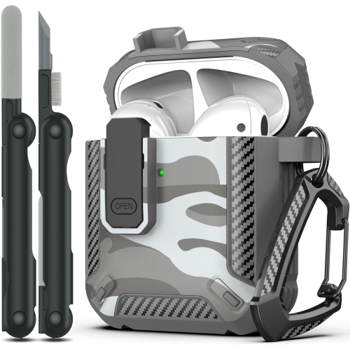 RFUNGUANGO  for Airpods 2Nd Generation Case Cover With Cleaner Kit, Military Hard Shell Protective Armor With Lock