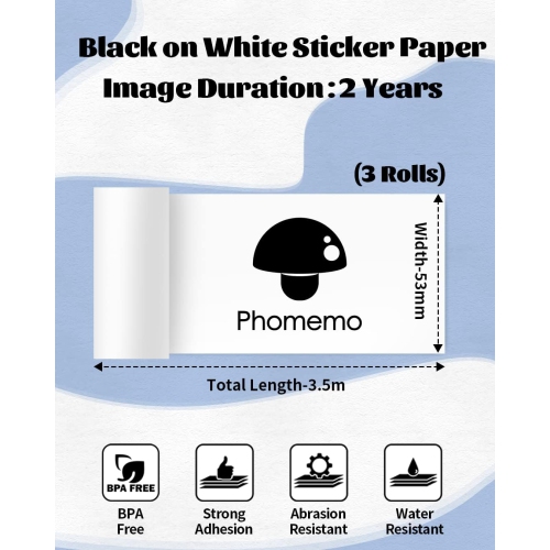 White Self-Adhesive Thermal Paper, Glossy Printable Sticker Paper for Portable Pocket Mobile Printer,