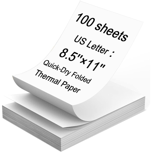 Papier pour imprimante thermique 8,5 x 11&nbsp;po, 100 feuilles de papier thermique de format lettre américain, compatible avec les imprimantes therm