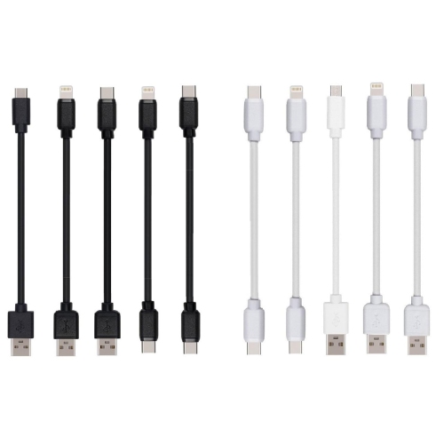 JUSOFU  Short USB Cable, 10 Pack, Mixed 5 Varieties 10-Inch Cables Compatible With Iphone15-5Th, Ipad, Macbook, Samsung