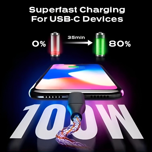 Câble de chargement USB de type C, câble lumineux, câble de chargement tissé 100 W lumineux pour téléphone rapide