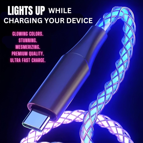 Câble de chargement USB de type C, câble lumineux, câble de chargement tissé 100 W lumineux pour téléphone rapide