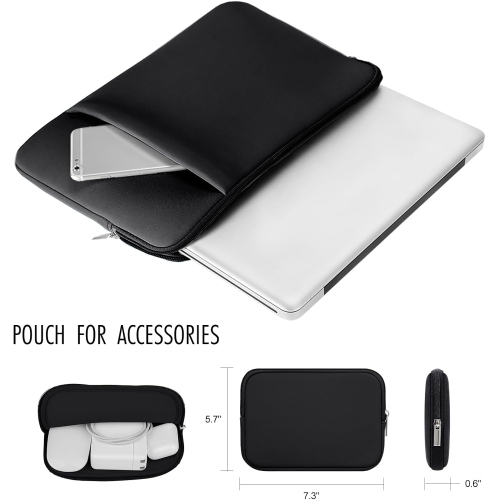 RAINYEAR 15 Inch Laptop Sleeve Protective Case Soft Fluffy Lining Bag with Pocket & Accessories Pouch, Compatible