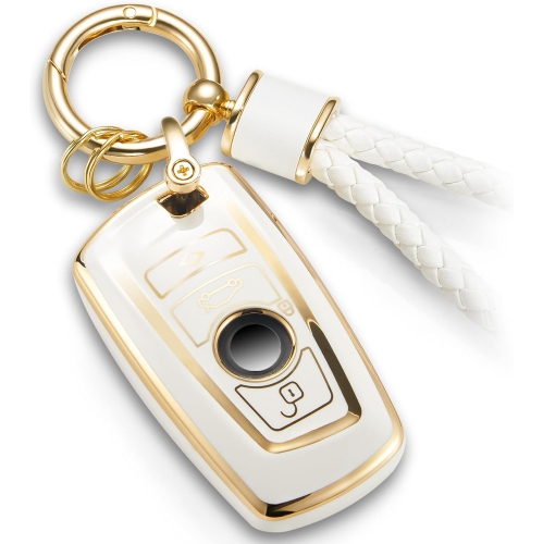 CTRINEWS  for Bmw Key Fob Cover With Metal Braided Rope Keychain for Accessories, Upgraded Soft Key Case for Clic