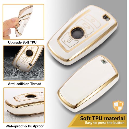 for BMW Key Fob Cover with Metal Braided Rope Keychain for Accessories, Upgraded Soft Key Case for Clic