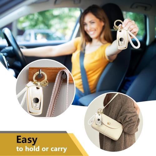 for BMW Key Fob Cover with Metal Braided Rope Keychain for Accessories, Upgraded Soft Key Case for Clic