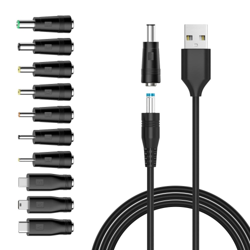 Pow 5V DC Power Cable, USB to DC Plug Charging Cord with 10 Adapter Plugs to Charge Moon Lamp, Pixel Light,
