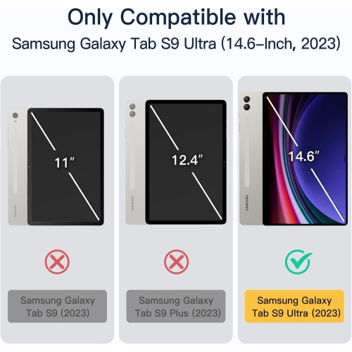 Case for Samsung Galaxy Tab S9 Ultra 14.6-Inch with S Pen Holder, Clear Transparent PC Back, Shockproof Tri-Fold