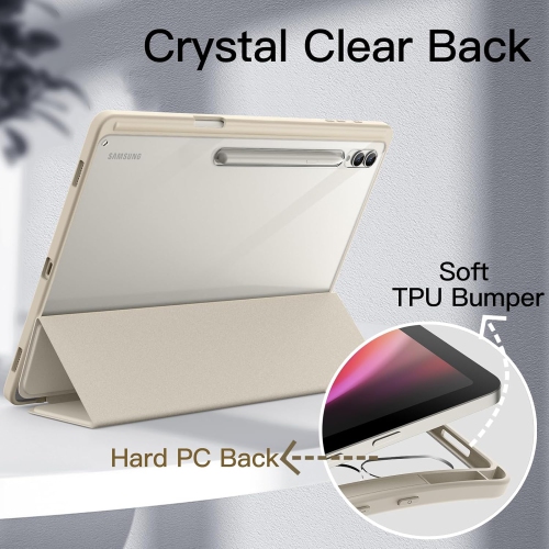 Case for Samsung Galaxy Tab S9 Ultra 14.6-Inch with S Pen Holder, Clear Transparent PC Back, Shockproof Tri-Fold