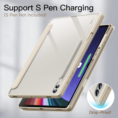 Case for Samsung Galaxy Tab S9 Ultra 14.6-Inch with S Pen Holder, Clear Transparent PC Back, Shockproof Tri-Fold