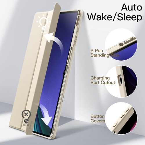 Case for Samsung Galaxy Tab S9 Ultra 14.6-Inch with S Pen Holder, Clear Transparent PC Back, Shockproof Tri-Fold