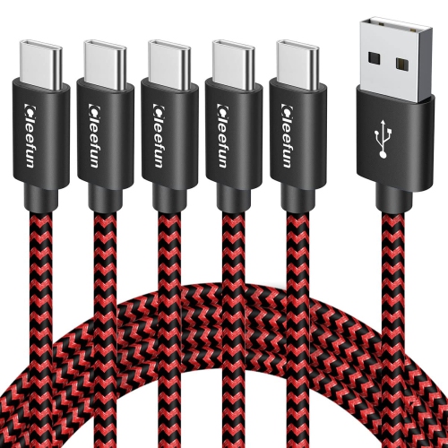 CLEEFUN  USB C Cable [3Ft, 5-Pack], Fast Charging USB to USB Type C Cable Braided Charger Cord for Iphone 15 Pro Max