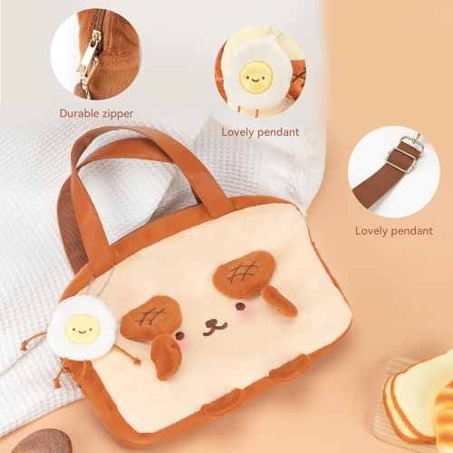 Toast Plush Bag with A Shoulder Strap, Crossbody Tote Bag Compatible with Nintendo Switch/O and Other