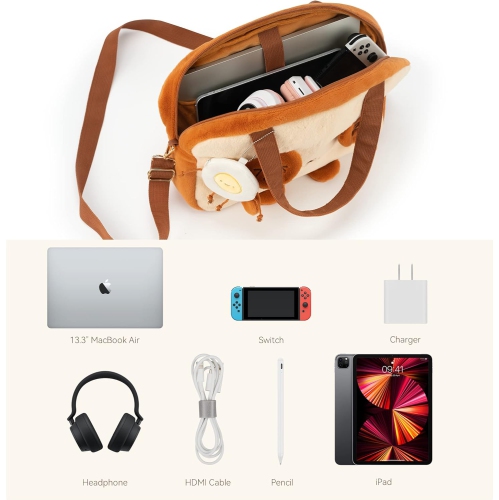 Toast Plush Bag with A Shoulder Strap, Crossbody Tote Bag Compatible with Nintendo Switch/O and Other