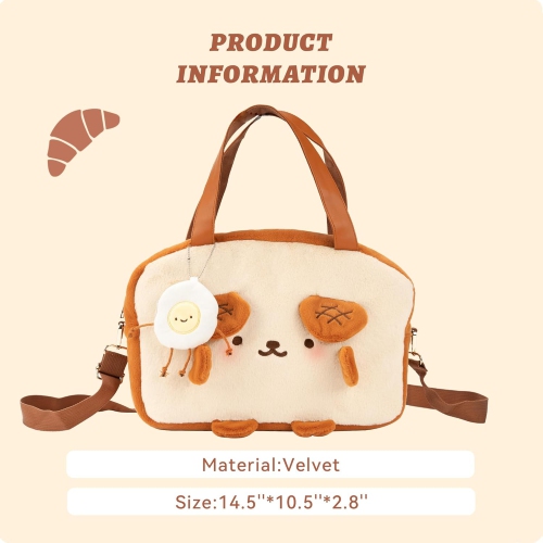 Toast Plush Bag with A Shoulder Strap, Crossbody Tote Bag Compatible with Nintendo Switch/O and Other