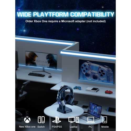 Gaming with rophone, Gaming Headphones for PS4 PS5 PC with RGB Lights, PlayStation with Noise