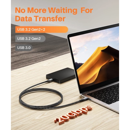 USB C to USB C 3.2 Gen 2x2 Cable 6ft, 4K 60Hz Video Output, 20Gbps Data Transfer, 100W Power Delivery USB C Charger