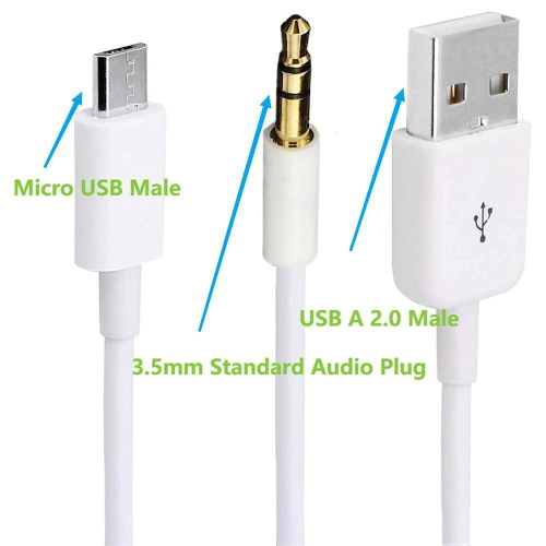 Audio Charging Cable 2 in1 Aux Cord ro USB Male to USB Male 3.5mm Aux Standard Audio Plug Jack Connection