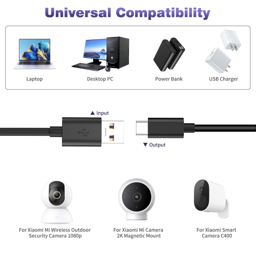 Câble USB C 10m,Câble USB C Charge Rapide Pour Xiaomi Mi Magnetic Mount Caméra De Surveillance 2K,Mi Wireless Outdoor Security Camera 1080P,Mi Smart Camera C400,Câble USB Type C Câble De Chargement