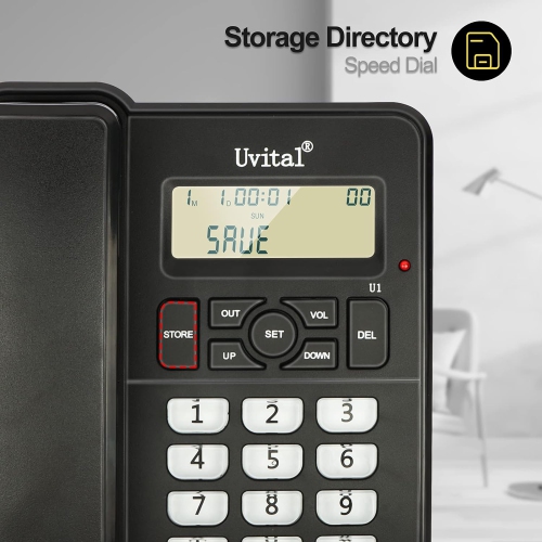 Téléphone filaire de bureau pour la maison/l'hôtel/le bureau, volume de la sonnerie et volume du haut-parleur réglables, fonction de raccrochage