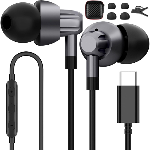 USB C Headphones in-Ear Earphones for Samsung Galaxy S23 Ultra S22 S21 A54 A53 Note 20 10+ Z Flip,HiFi Stereo Wired