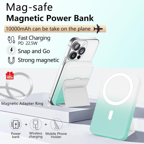 Chargeur portatif MAG-Safe, chargeur portable magnétique 10000 mAh, chargeurs externes pliables y Pack PD 22,5 W rapide