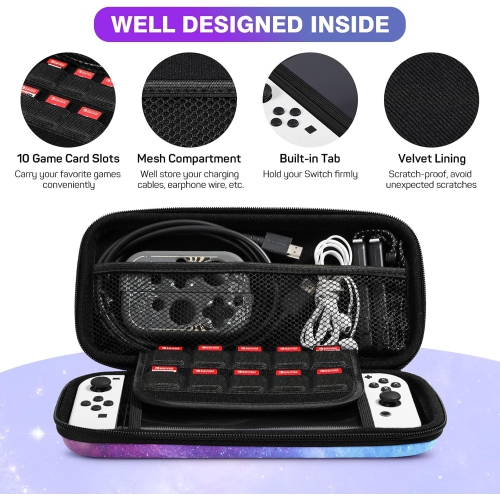 Carrying Case for Nintendo Switch O Model/Nintendo Switch, Hard Shell Portable Travel Carry Case w/10 Game