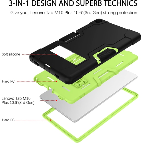 Case for Lenovo Tab M10 Plus 10.6"(3rd Gen) 2022-Kickstand Heavy Duty Hard PC Cover Shockproof Full Body