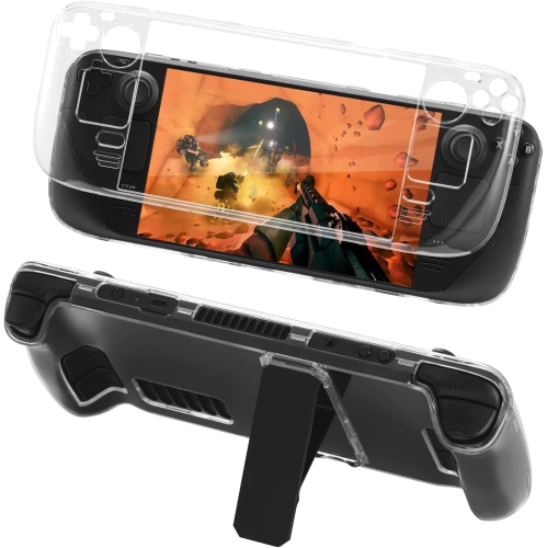 Étui de protection compatible avec Steam Deck, protecteur PC Clear Cover avec béquille, protection intégrale