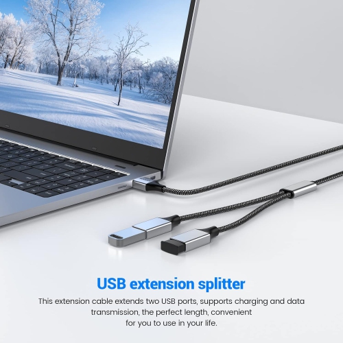 USB Splitter Cable USB y Splitter Adapter Dual USB 2.0 Power Cord Extension for Charging/Data