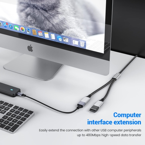 USB Splitter Cable USB y Splitter Adapter Dual USB 2.0 Power Cord Extension for Charging/Data