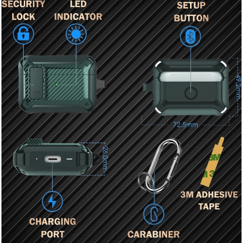 Airpods Pro 2 Case Cover Men Lock with Kit, Protective Cover with Pen Compatible with Airpod