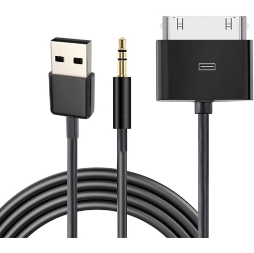 30 Pin to AUX USB, 30 Pin Charger Dock to 3.5mm Car AUX Audio USB Charger Cable Data Sync Transfer & Charging for Phone