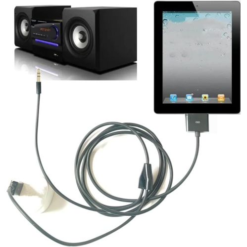 30 Pin to AUX USB, 30 Pin Charger Dock to 3.5mm Car AUX Audio USB Charger Cable Data Sync Transfer & Charging for Phone