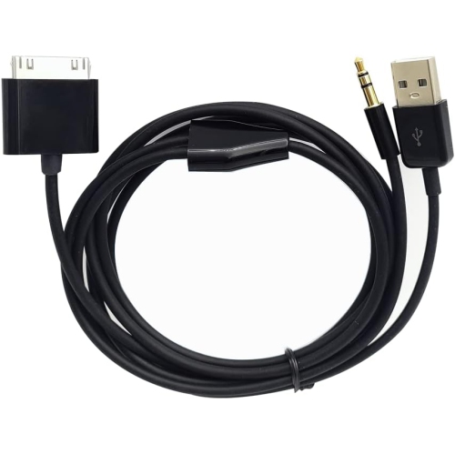30 Pin to AUX USB, 30 Pin Charger Dock to 3.5mm Car AUX Audio USB Charger Cable Data Sync Transfer & Charging for Phone