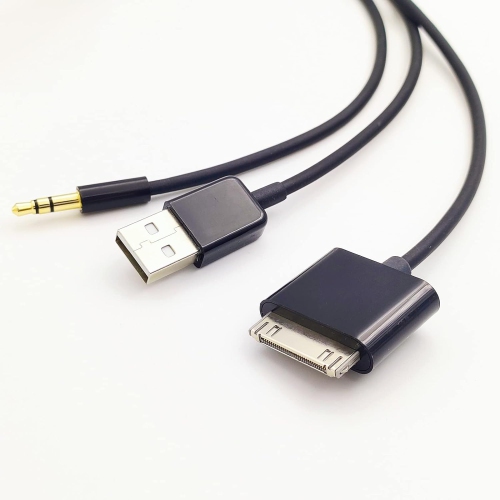 30 Pin to AUX USB, 30 Pin Charger Dock to 3.5mm Car AUX Audio USB Charger Cable Data Sync Transfer & Charging for Phone