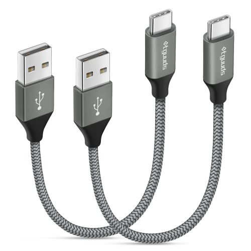 ETGUUDS  Short USB C Cable 0.5Ft, 2-Pack USB to USB C Cable 3A Fast Charging Type C Cable Braided Data Cord In Gray