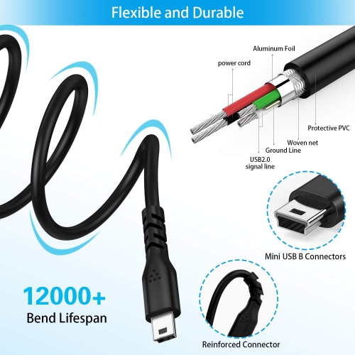 USB Mini Charger Cable, Mini USB Cable[3-Pack 6ft] USB-A 2.0 to Mini B Charging Cord Compatible with PS3